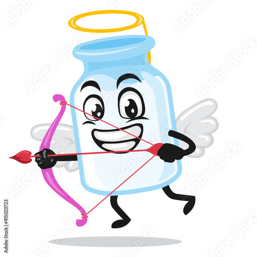 vector illustration of milk mascot wearing cupid costume and holding a bow 