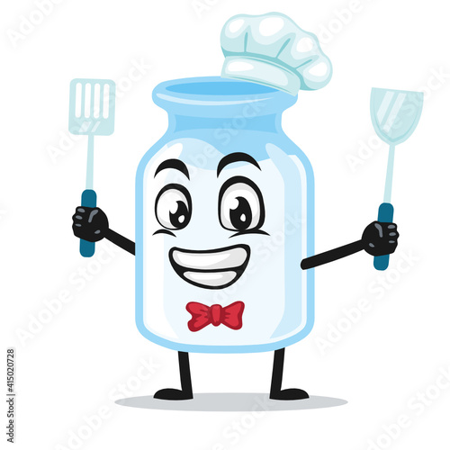 vector illustration of milk mascot wearing chef hat and holding spatula