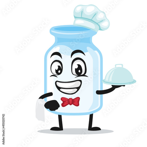 vector illustration of milk mascot wearing chef hat and serve food