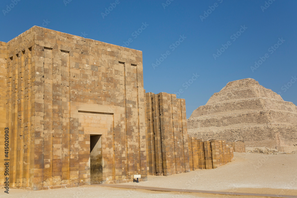 Entrance and Outer Wall, Step Pyramid Complex, Saqqara, Egypt Entrance and Outer Wall, Step Pyramid Complex, Saqqara, Egypt