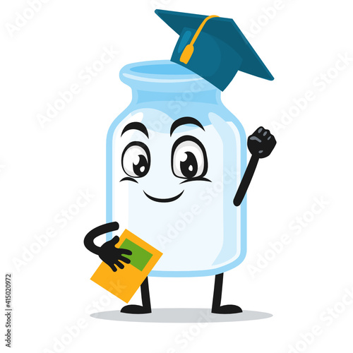 vector illustration of milk mascot graduation hat and holding book