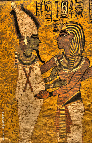 King Tut with Goddess Osiris, Tomb of Tutankhamun, KV62, Valley of the Kings, Luxor, Thebes, Egypt photo