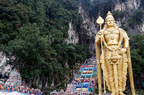 Entrance and the giant statue of Murugan, the Hindu God of War, Hindu Temple and Shrine of Batu Caves, Kuala Lumpur