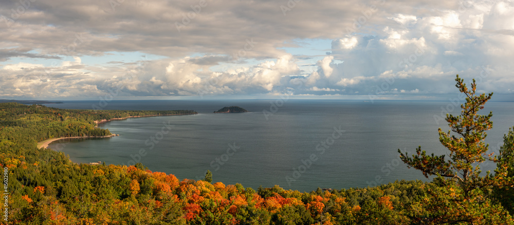 Awesome Autumn panorama of Lake Superior from the Sugarloaf Mountain Overlook  near  Marquette Michigan - Upper Peninsula