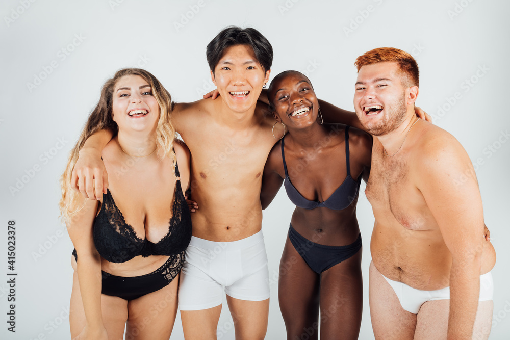 Confident friends wearing underwear Confident friends wearing underwear