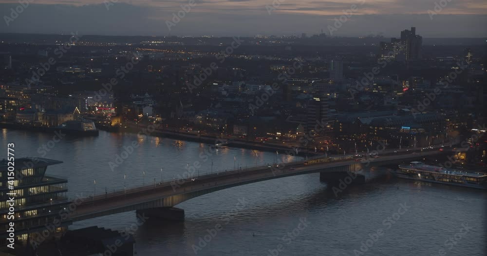 Cologne at night, dawn, aerial view, Deutz, Deutzer bridge, river rhine, old city center, Jan 2020, Köln bei Nacht, Dämmerung, Luftbild, Deuter Brücke, Fluss Rhein, Altstadt, urban, UHD, 4K, BMPCC4K Cologne at night, dawn, aerial view, Deutz, Deutzer bridge, river rhine, old city center, Jan 2020, Köln bei Nacht, Dämmerung, Luftbild, Deuter Brücke, Fluss Rhein, Altstadt, urban, UHD, 4K, BMPCC4K