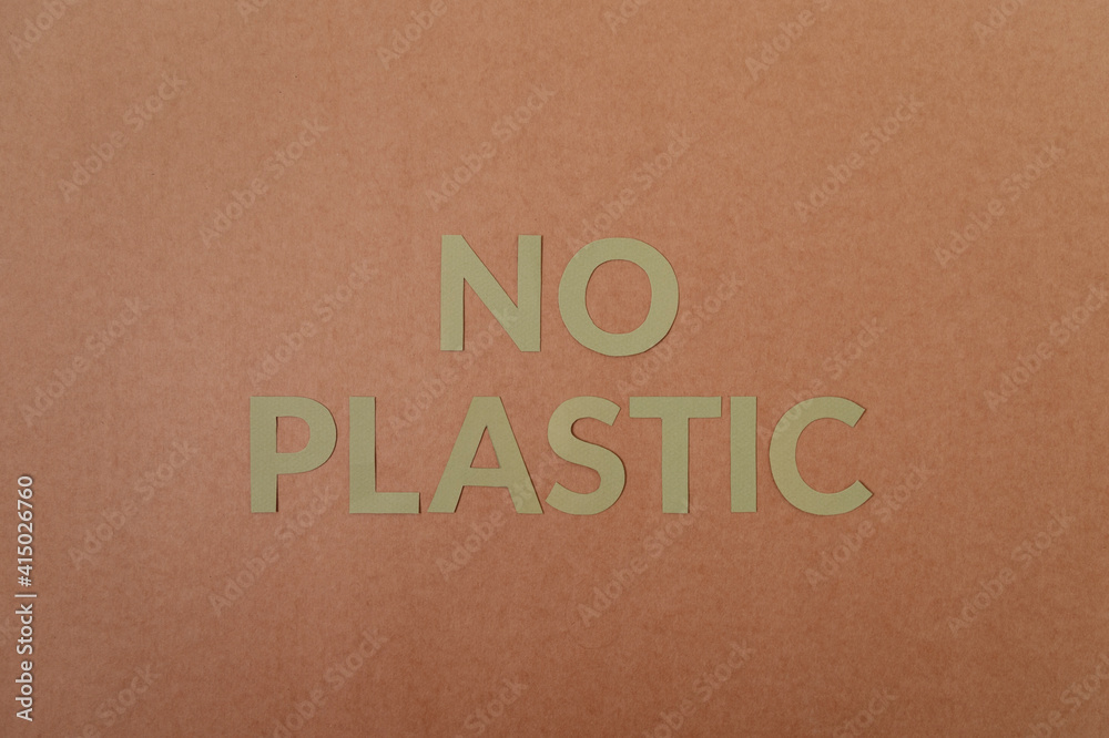 No Plastic cardboard letters on a craft paper - obrazy, fototapety, plakaty 