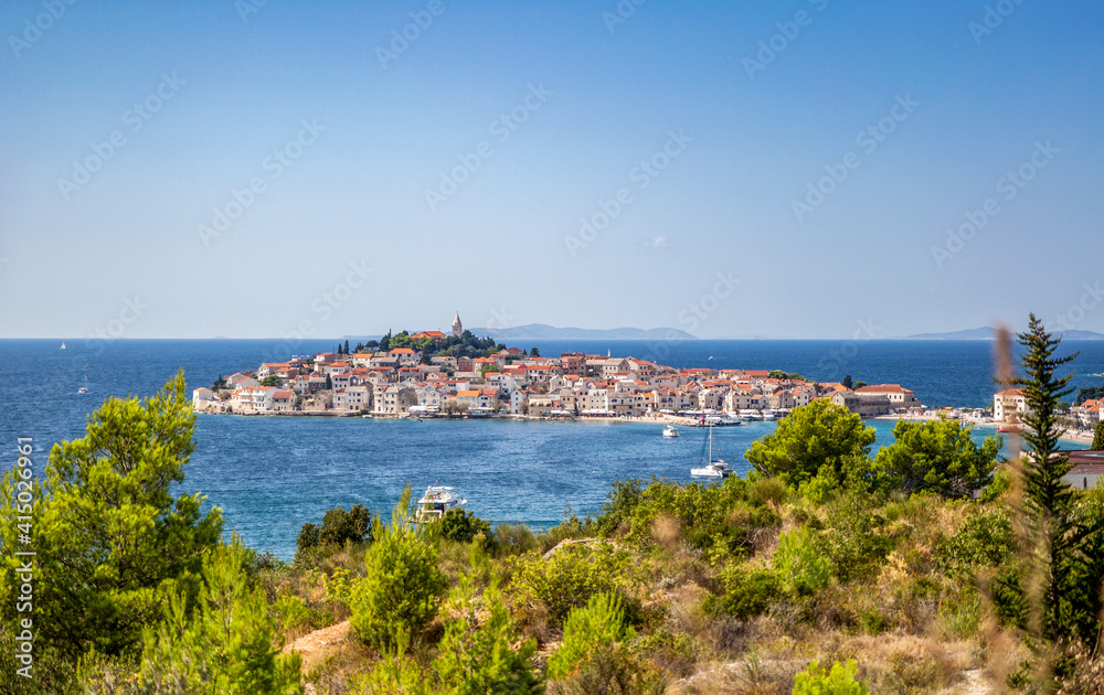Beautiful view of townscape surrounded by Adriatic Sea at of Primosten, Sibenik-Knin, Croatia Beautiful view of townscape surrounded by Adriatic Sea at of Primosten, Sibenik-Knin, Croatia