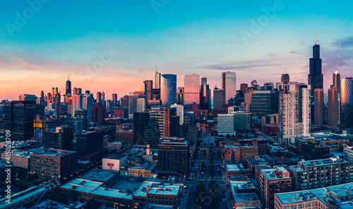 Chicago Skyline View from Drone