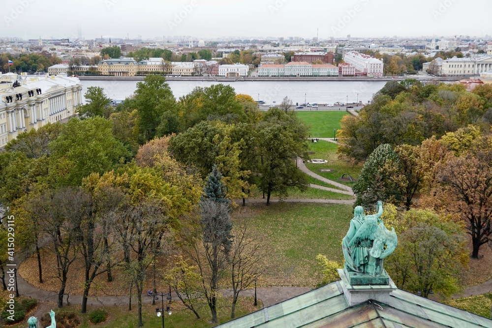 Saint Petersburg - November, 2020 Stunning Panoramic View Senate Square from the observation platform of the Cathedral of St. Isaac. The most popular sightseeing of the North capital of Russia for