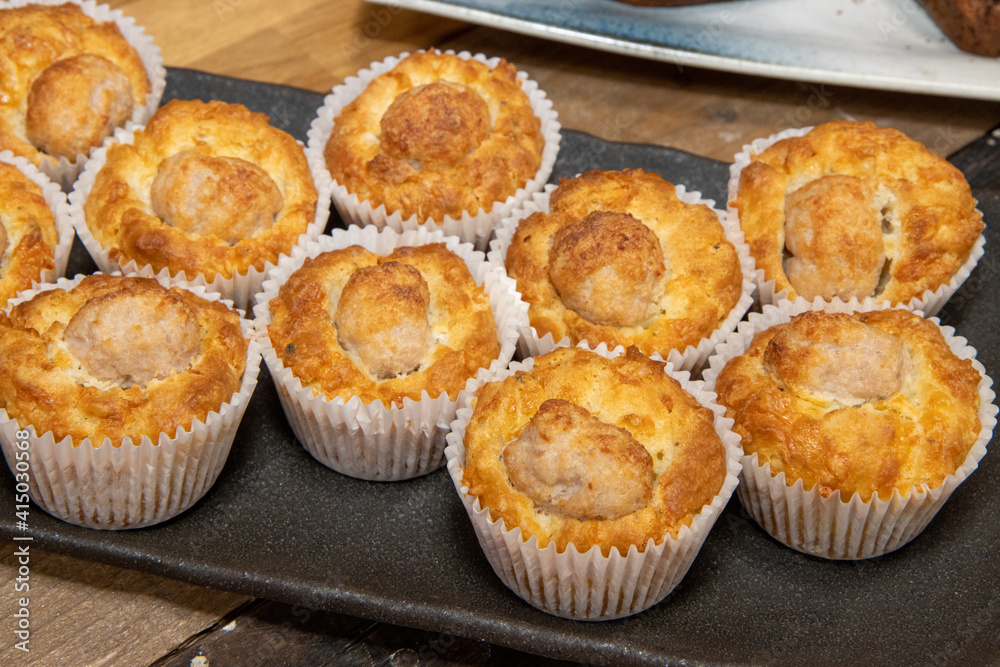 A bunch of savoury muffins on a trey A bunch of savoury muffins on a trey
