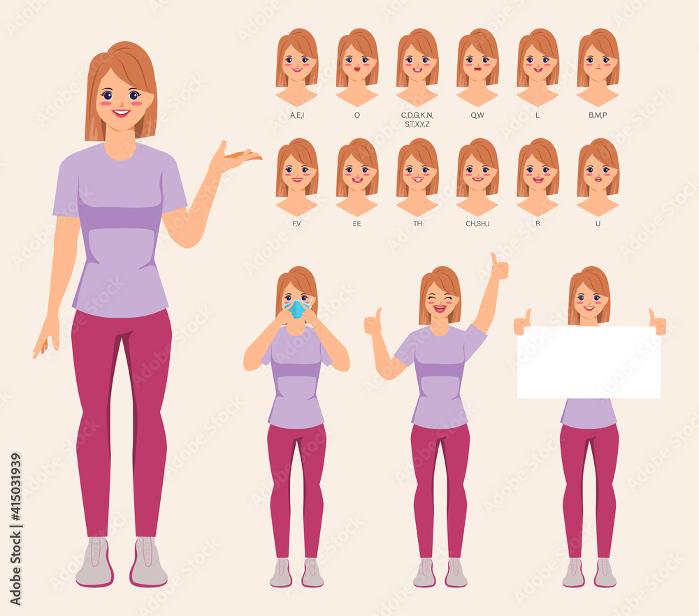 Character with beautiful woman for animation mouth. Character with beautiful woman for animation mouth.