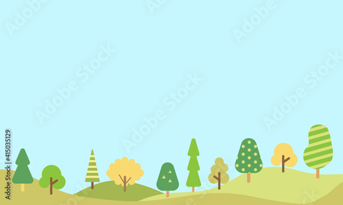  青空と山・木のフレーム背景イラスト素材