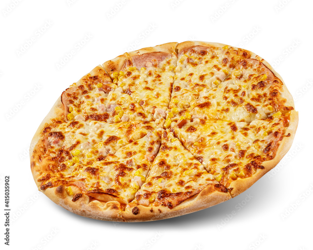 Pizza with cheese and tomato sauce isolated on white background. Deliciouse topping. Pizza with cheese and tomato sauce isolated on white background. Deliciouse topping.