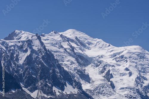 The alps and the nature of mont blanc seen during a beautiful summer day near the village of Chamonix, France - August 2020. © Roberto