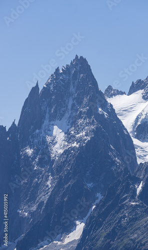The alps and the nature of mont blanc seen during a beautiful summer day near the village of Chamonix, France - August 2020. © Roberto