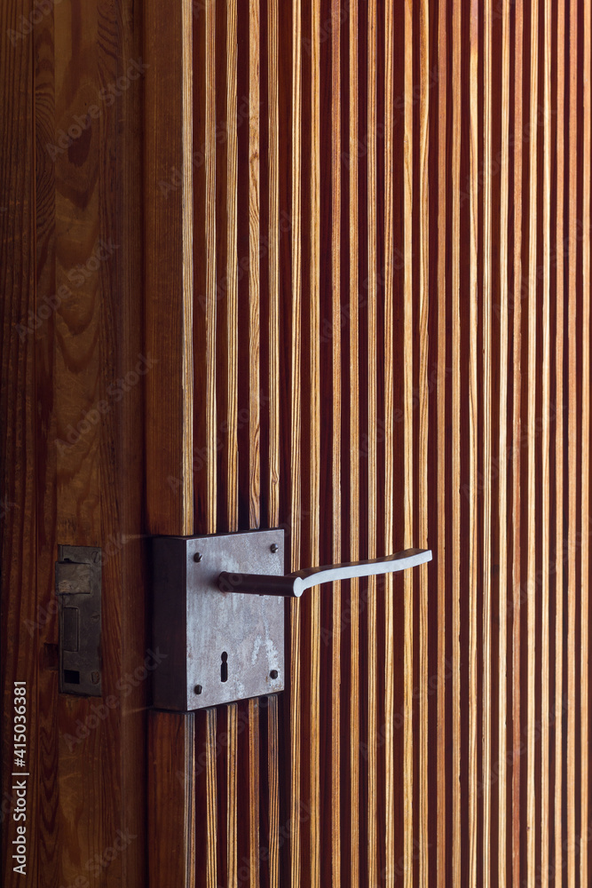 slatted wooden door with handle slatted wooden door with handle