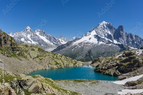 the lac blanc (white lake) in the french alps of haute-savoie, near the village of Chamonix, Mont Blanc, France - August 2020. © Roberto