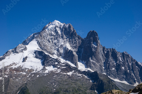 The alps and the nature of mont blanc seen during a beautiful summer day near the village of Chamonix  France - August 2020.