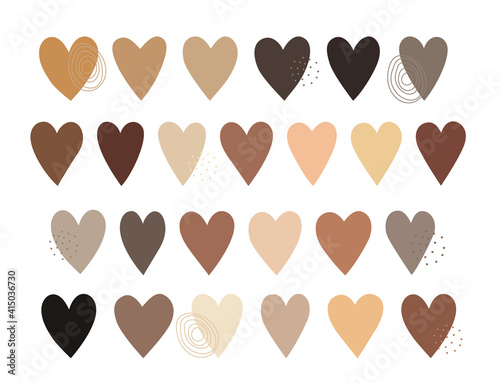 Vector Set. Skin-tone Brown Hearts Cliparts