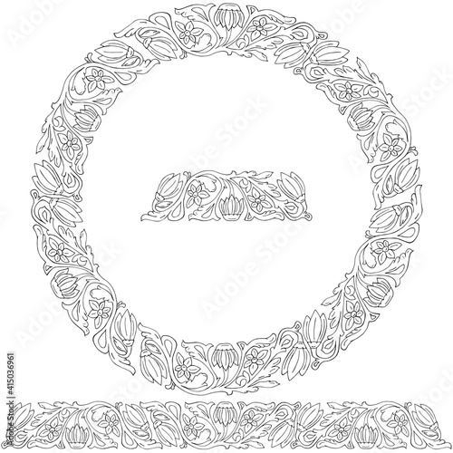 Floral folk ornament pattern in byzantine style art for borders and brushes vector illustration
