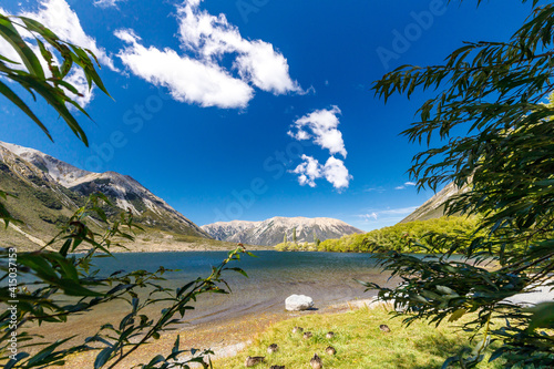 Aspect of beautiful Lake Pearson (Moana Rua) in the Arthur's Pass, Southern Alps, South Island, New Zealand photo