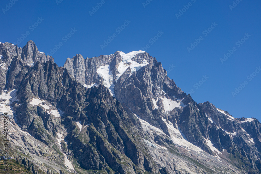 Les grandes jorasses: one of the highest and most spectacular peaks in the Italian alps, near Courmayeur, Italy - August 2020.