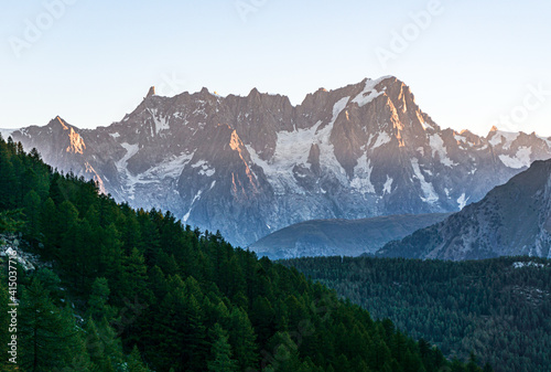 Le grandes jorasses: A group of peaks in the mont blanc alps, near the town of Courmayeur, Italy - August 2020.