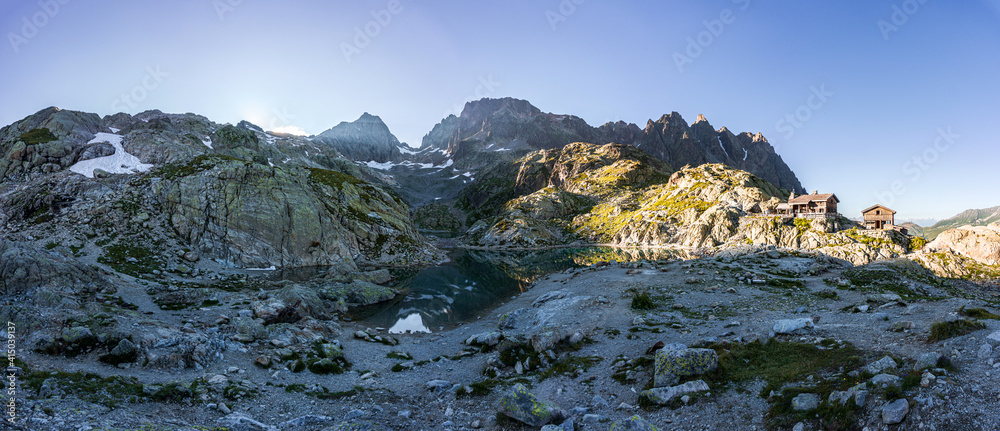 Obraz premium the lac blanc (white lake) in the french alps of haute-savoie, near the village of Chamonix, Mont Blanc, France - August 2020.