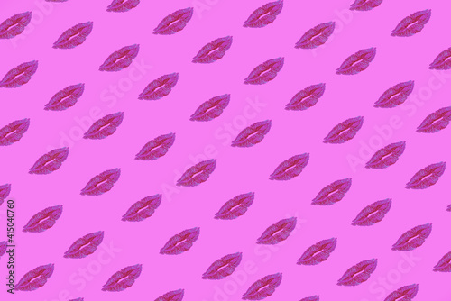Seamless pattern - red lips kisses prints background