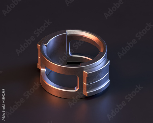 Shiny metal mechanical spare small part of machine in machinery and automotive industry, 3d rendering, isometric