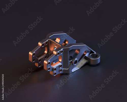 Shiny metal mechanical spare small part of machine in machinery and automotive industry, 3d rendering, isometric