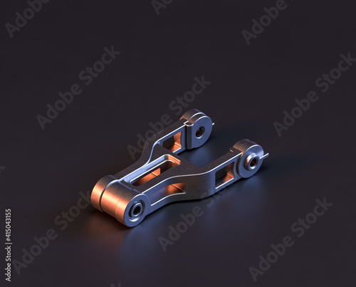 Shiny metal mechanical spare small part of machine in machinery and automotive industry, 3d rendering, isometric