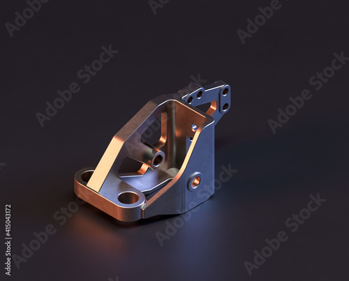 Shiny metal mechanical spare small part of machine in machinery and automotive industry, 3d rendering, isometric