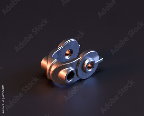 Shiny metal mechanical spare small part of machine in machinery and automotive industry, 3d rendering, isometric