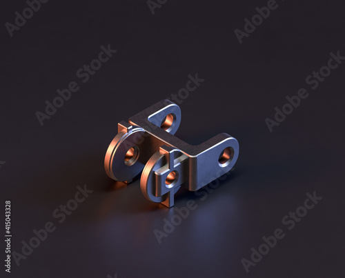 Shiny metal mechanical spare small part of machine in machinery and automotive industry, 3d rendering, isometric