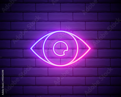 eye neon icon. Elements of media, press set. Simple icon for websites, web design, mobile app, info graphics isolated on brick wall