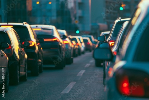 Blurry image of traffic jam cars in the city