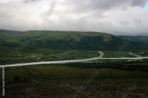 Sob River scenic view from hill, Polar Ural, Yamalo-Nenets Autonomous Region, Russia