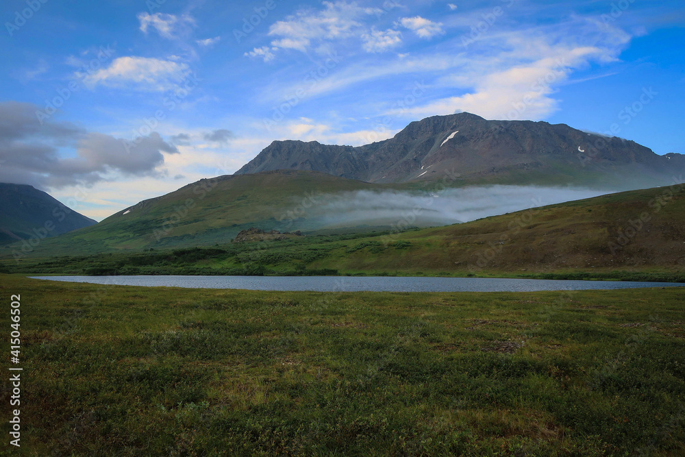 Summer landscape of Polar Ural mountains near Sob station, Yamalo-Nenets Autonomous Region, Russia