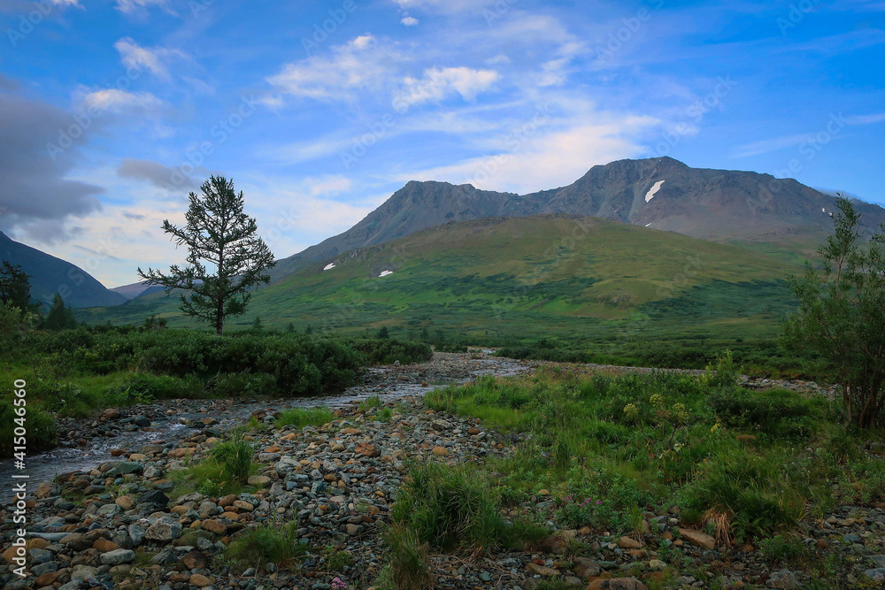 Φωτογραφία Summer landscape of Polar Ural mountains near Sob station, Yamalo-Nenets Autonom
