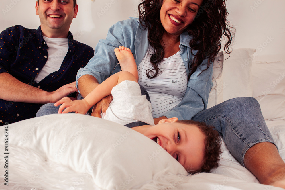 happy smiling family together at home, lifestyle people concept
