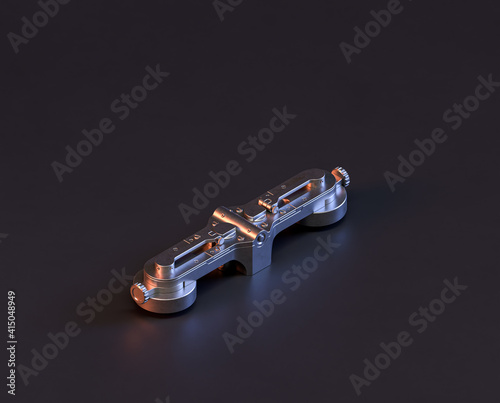 Shiny metal mechanical spare small part of machine in machinery and automotive industry, 3d rendering, isometric