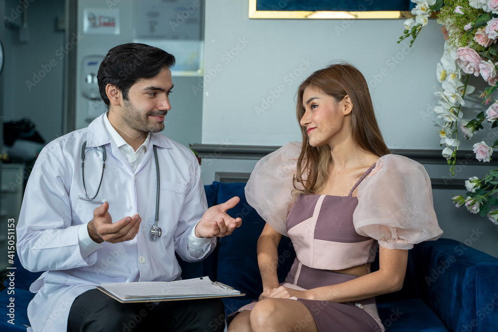 Plastic surgeon consulting about beauty with client In Medical Clinic, Healthcare, Medicine Concept. Plastic surgeon consulting about beauty with client In Medical Clinic, Healthcare, Medicine Concept.