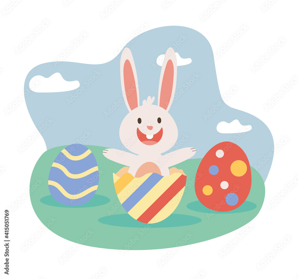 cute little bunny easter with eggs painted in the camp cute little bunny easter with eggs painted in the camp