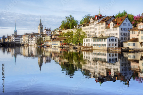 Zurich city's historical Old town on Limmat river, Switzerland photo
