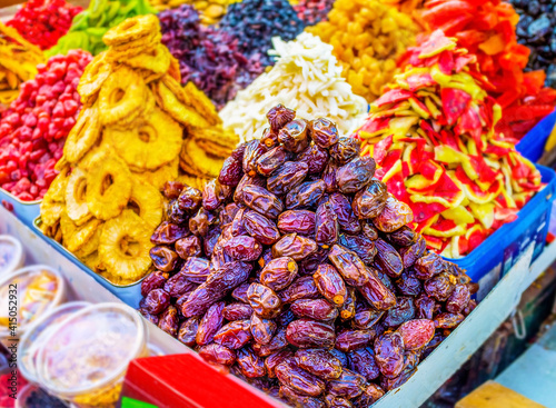 The sweet dried dates in Carmel market in Tel Aviv, Israel photo