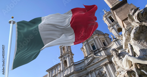 The italian flag flapping over Piazza Navona photo