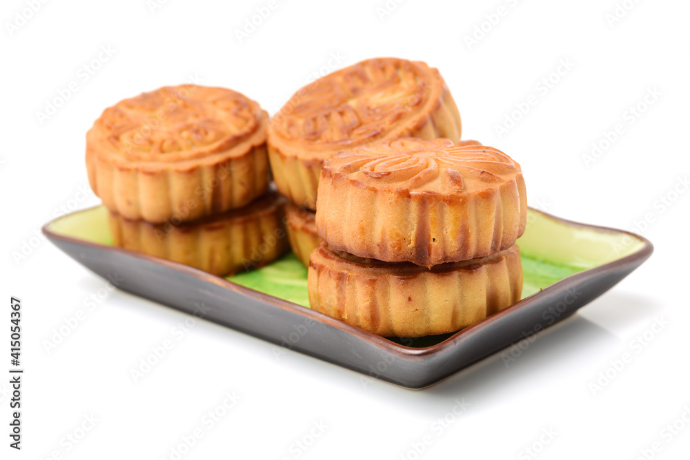 Mid-Autumn Festival moon cake on white background