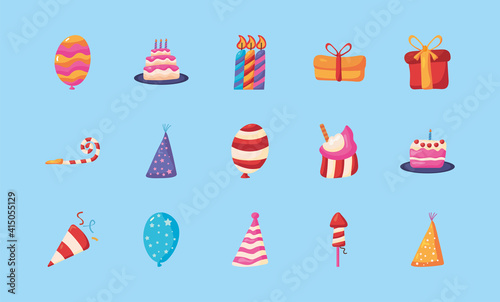bundle of fifteen happy birthday set icons